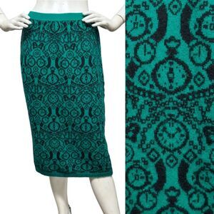 VINTAGE 80s Benetton Angora Blend Sweater Knit Skirt Dress Clock Watch Print S M